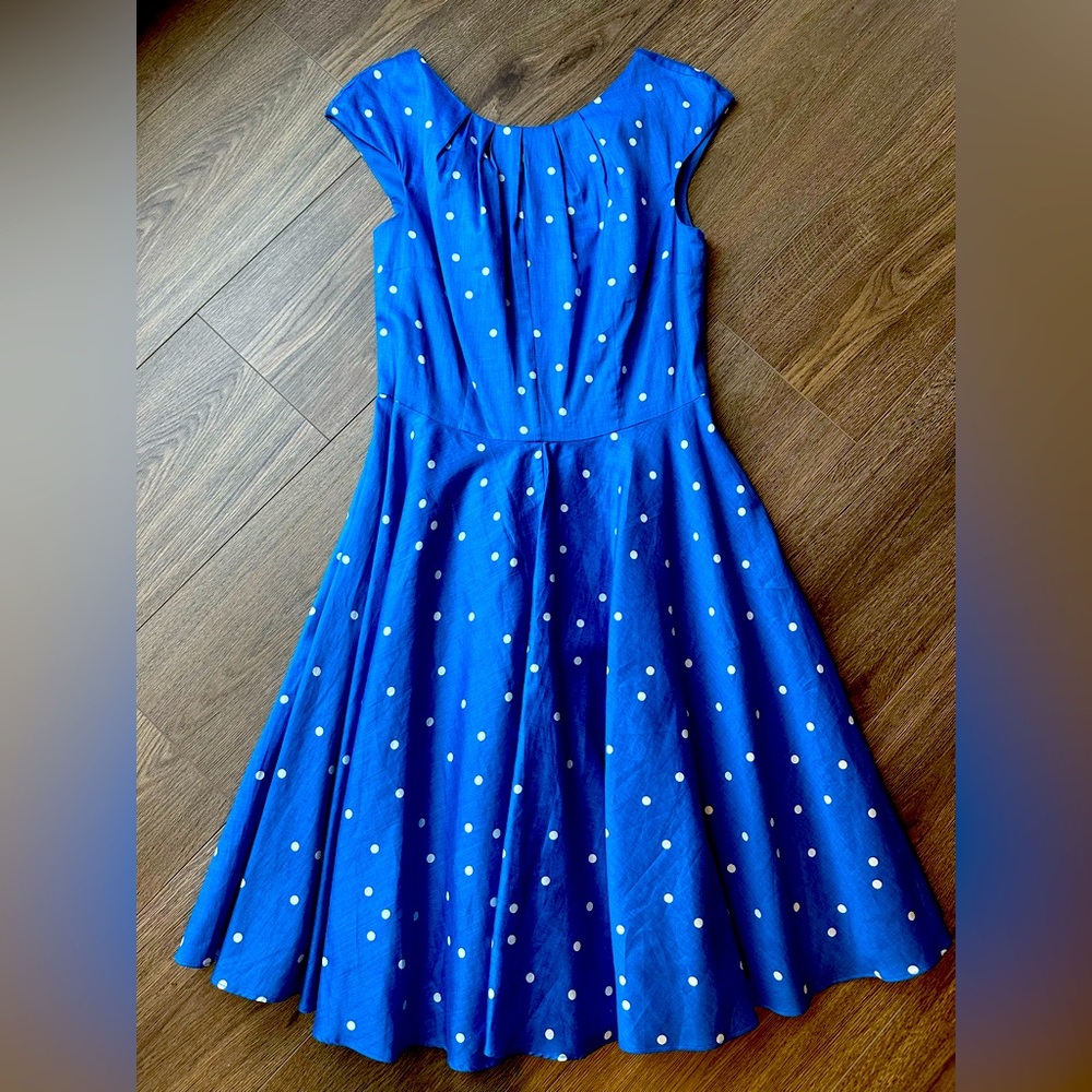 Boden Bright Blue Polka Dot Dress, Size 2